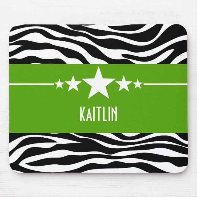 Tapis De Souris Green Sassy Star Zebra Mousepad (Devant)