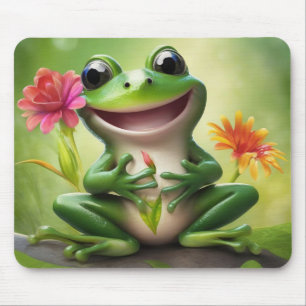 Tapis De Souris Grenouille adorable avec des fleurs Pad de souris
