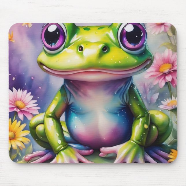 Tapis De Souris Grenouille Avec Art numérique Fleur (Devant)