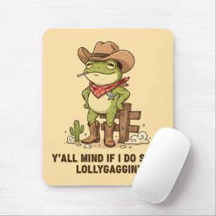 Tapis De Souris Grenouille cow-boy mignon qui flâne - Humour de gr