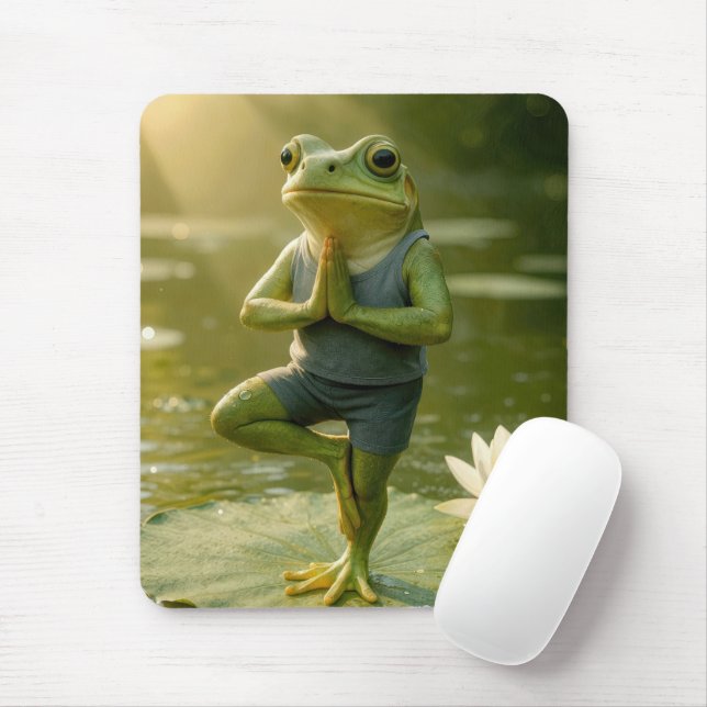 Tapis De Souris Grenouille dans une posture d'arbre de yoga (Avec souris)