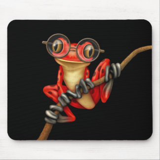 Tapis De Souris Grenouille d'arbre rouge mignonne avec des verres
