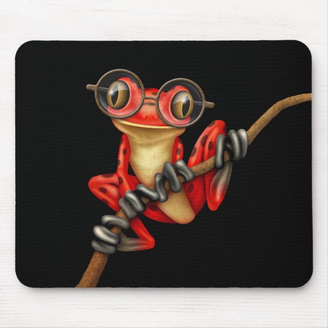 Tapis De Souris Grenouille d'arbre rouge mignonne avec des verres (Devant)