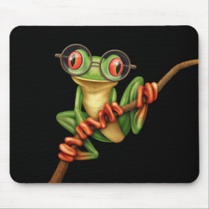 Tapis De Souris Grenouille d'arbre verte mignonne avec des verres