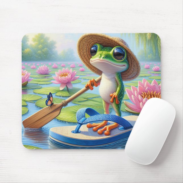 Tapis De Souris Grenouille flottant sur un tonneau (Avec souris)