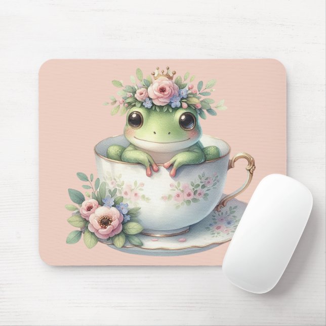 Tapis De Souris Grenouille lunaire en Teacup Floral (Avec souris)