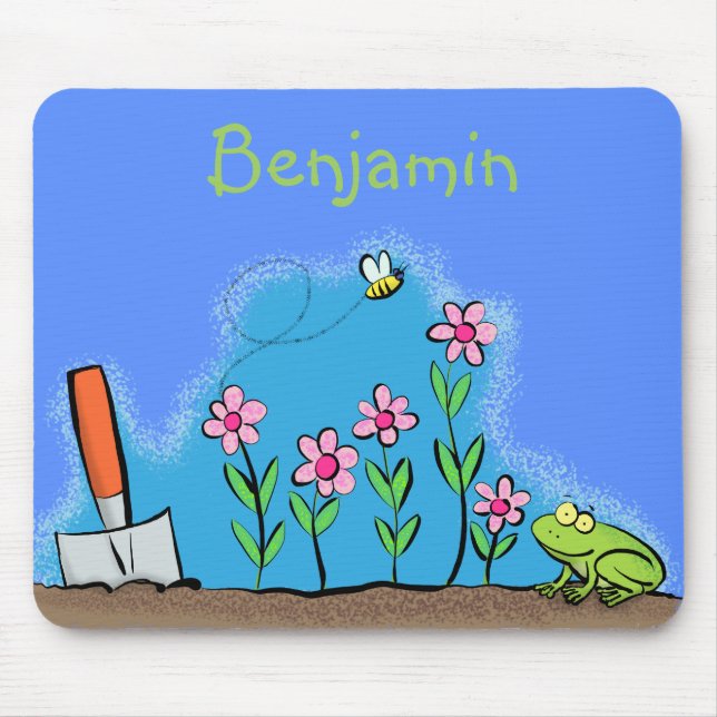 Tapis De Souris Grenouille mignonne et abeille dans le jardin dess (Devant)