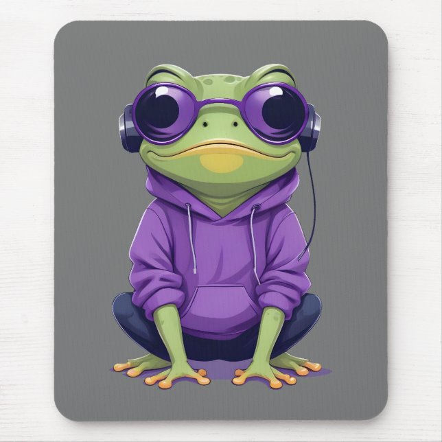 Tapis De Souris Grenouille portant Sweat - shirt à capuche drôle C (Devant)