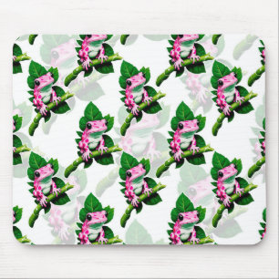 Tapis De Souris Grenouille Rose Sur La Feuille Verte Motif Design