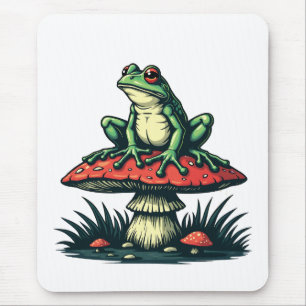 Tapis De Souris Grenouille sur champignon Cottagecore Forêt de cha
