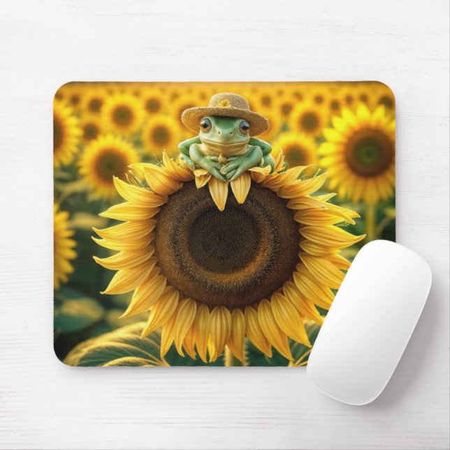 Tapis De Souris Grenouille sur un tournesol jaune (Avec souris)