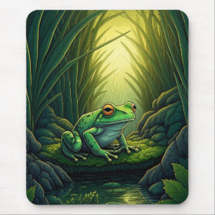 Tapis De Souris Grenouille verte enchantée dans une forêt