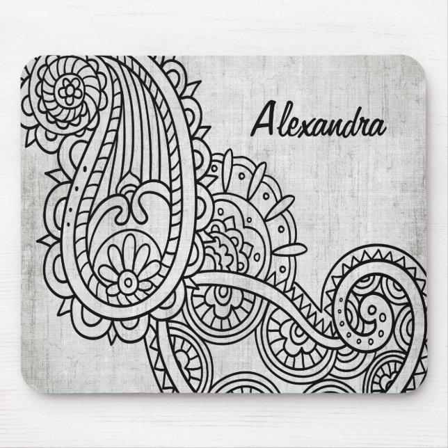 Tapis De Souris Grey Mehndi Motif Mousepad (Devant)