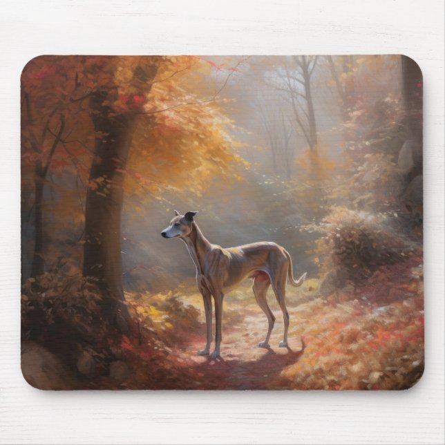 Tapis De Souris Greyhound à l'automne Feuilles automne Inspiration (Devant)