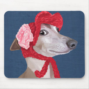 Tapis De Souris Greyhound avec Casquette en laine rouge