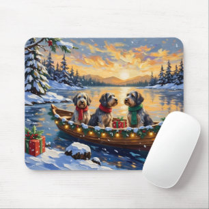 Tapis De Souris Griffon d'arrêt à poil dur Noël Bateau Fêtes