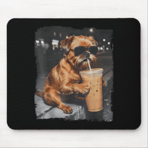 Tapis De Souris Griffon de Bruxelles buvant un café glacé Chien dr