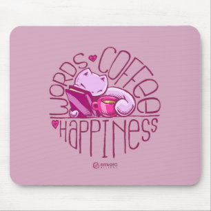 Tapis De Souris Griffonnages : Mots. Café. Bonheur. (rose)