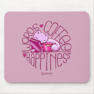 Tapis De Souris Griffonnages : Mots. Café. Bonheur. (rose)