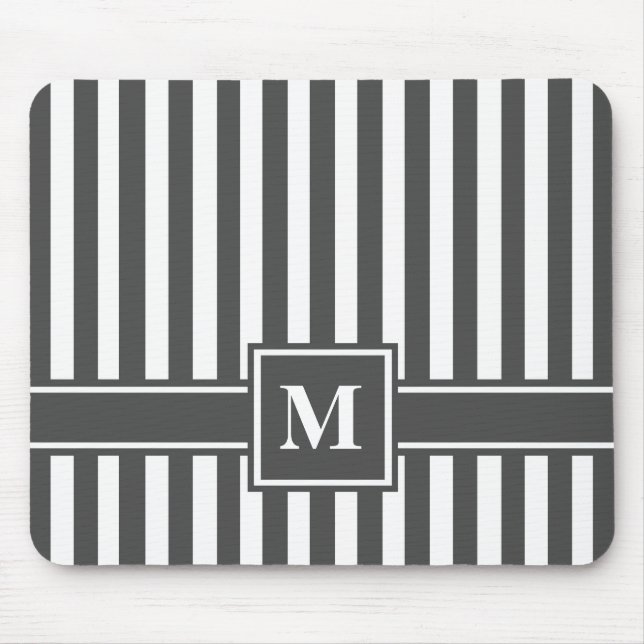 Tapis De Souris Grille moderne au charbon de bois avec monogramme (Devant)
