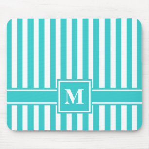 Tapis De Souris Grille moderne turquoise avec Monogramme