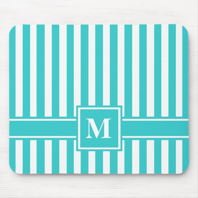 Tapis De Souris Grille moderne turquoise avec Monogramme (Devant)