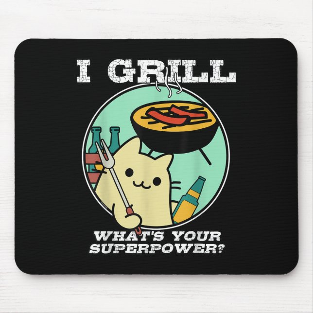 Tapis De Souris Grilling de chats Superpuissance Camping Bbq Funny (Devant)