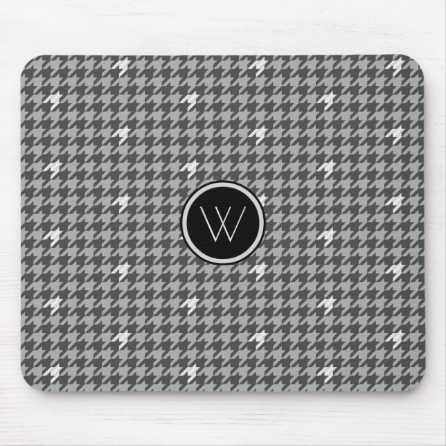 Tapis De Souris Gris avec Houndstooh Accent Argent Mousepad (Devant)