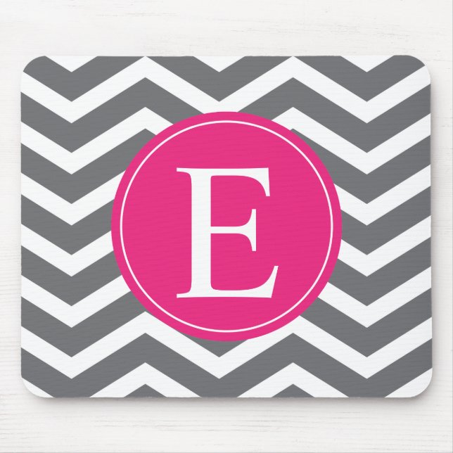 Tapis De Souris Gris blanc Chevron rose clair Monogramme (Devant)