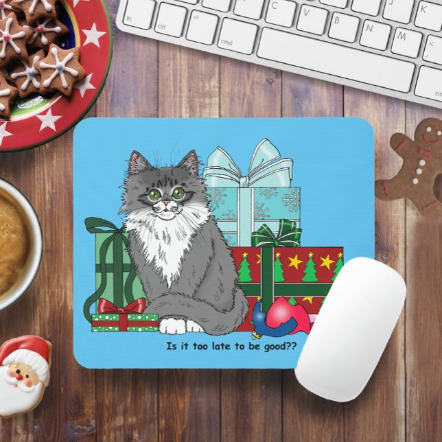 Tapis De Souris Gris blanc Noël Kitten (Créateur téléchargé)