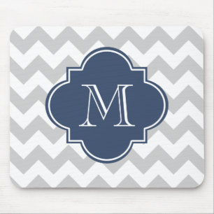 Tapis De Souris Gris bleu marine moderne Chevron personnalisé Mono