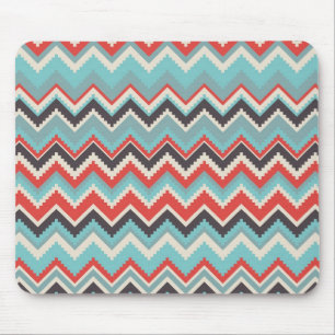Tapis De Souris Gris bleu rouge tribal aztèque de motif de zigzag