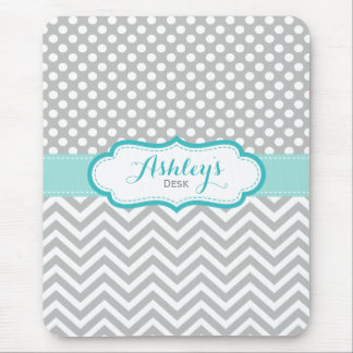 Tapis De Souris Gris et Aqua Motif Pois personnalisé