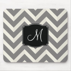 Tapis De Souris Gris et blanc Trappes Chevron avec Monogramme