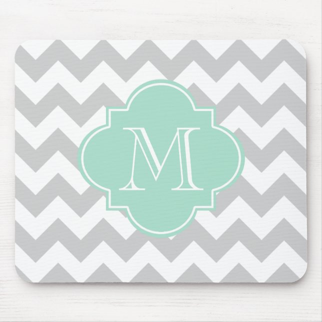 Tapis De Souris Gris et menthe moderne Chevron personnalisé Monogr (Devant)