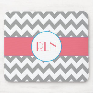 Tapis de souris gris et rose de monogramme de
