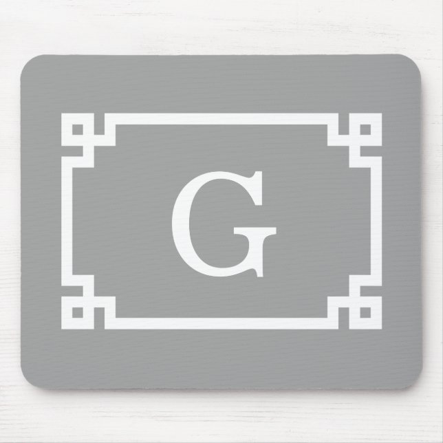 Tapis De Souris Gris foncé blanc cadre clé grecque #2 Monogramme i (Devant)