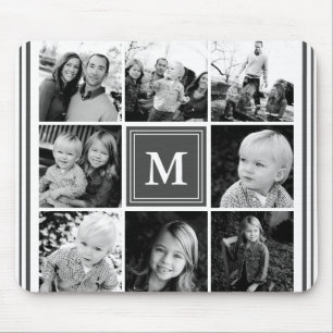 Tapis De Souris Gris Monogramme Famille Photo Collage