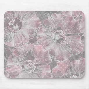 Tapis De Souris Gris rose, grandes fleurs design