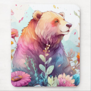 Tapis De Souris Grizzly Oear Portrait Animal Peinture Faune Art