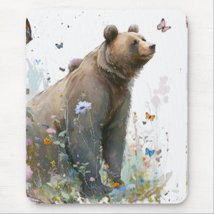 Tapis De Souris Grizzly Oear Portrait Animal Peinture Faune Art