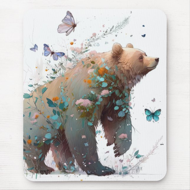 Tapis De Souris Grizzly Oear Portrait Animal Peinture Faune Art (Devant)