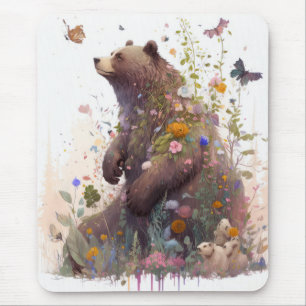 Tapis De Souris Grizzly Oear Portrait Animal Peinture Faune Art