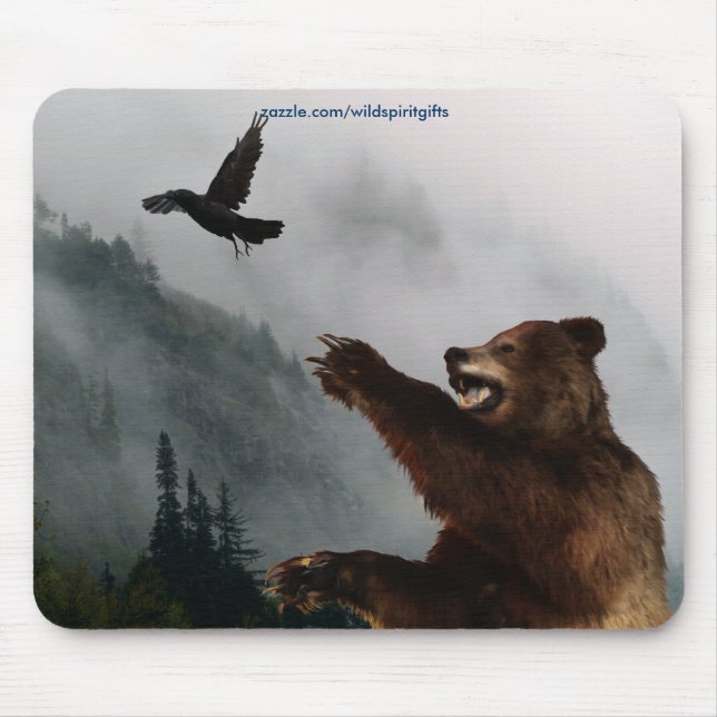 Tapis De Souris Grizzly Oear & Raven Imaginaire Faune Mousepad (Devant)