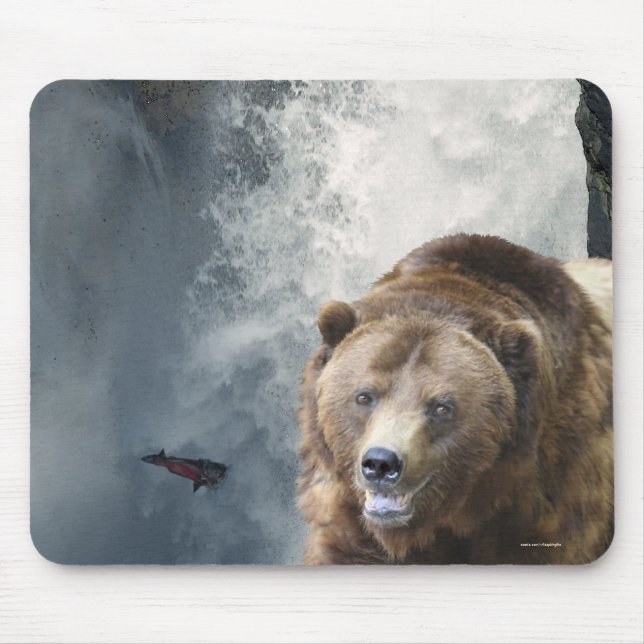Tapis De Souris Grizzly Oear Saumon & Cascade Faune Mousepad (Devant)