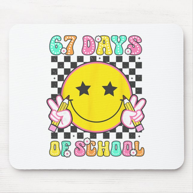 Tapis De Souris Groovy 67 Jours D'école Visage Souriant Enseignant (Devant)