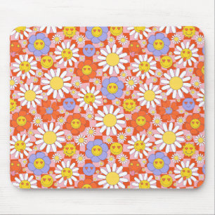 Tapis De Souris Groovy Daisy Floral Damier, Y2K 90s