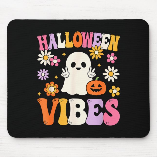 Tapis De Souris Groovy Halloween Vibes Costume Ghost Pumpkin  (Devant)