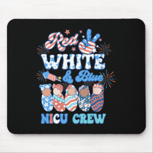 Tapis De Souris Groovy Rouge Blanc Bleu Équipe Nicu Infirmière Nic