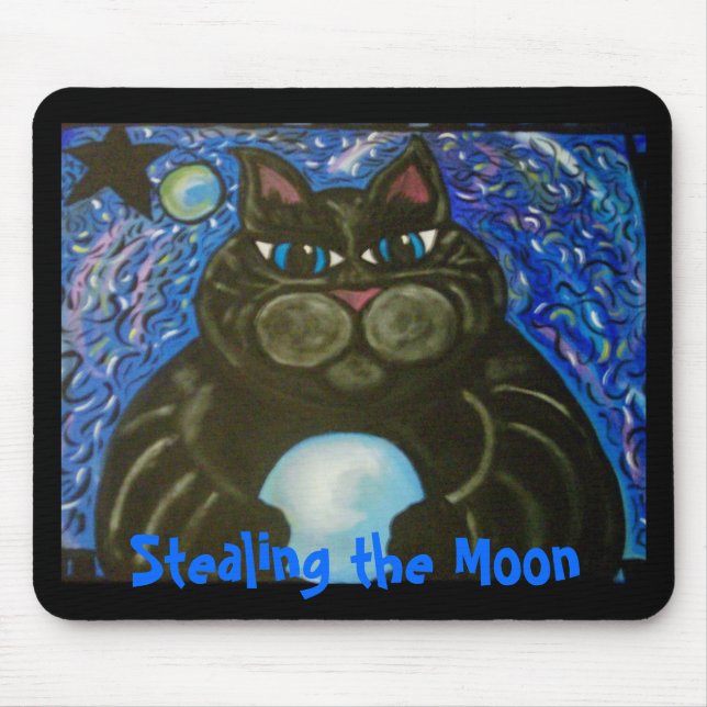 Tapis De Souris Gros chat volant la lune (Devant)